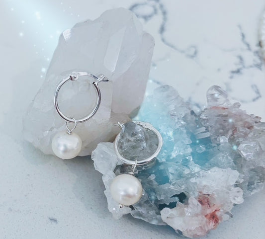 Sterling Silver Hoops with Pearl Drop