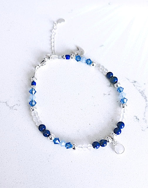 Blue Moon gemstone and silver bracleet