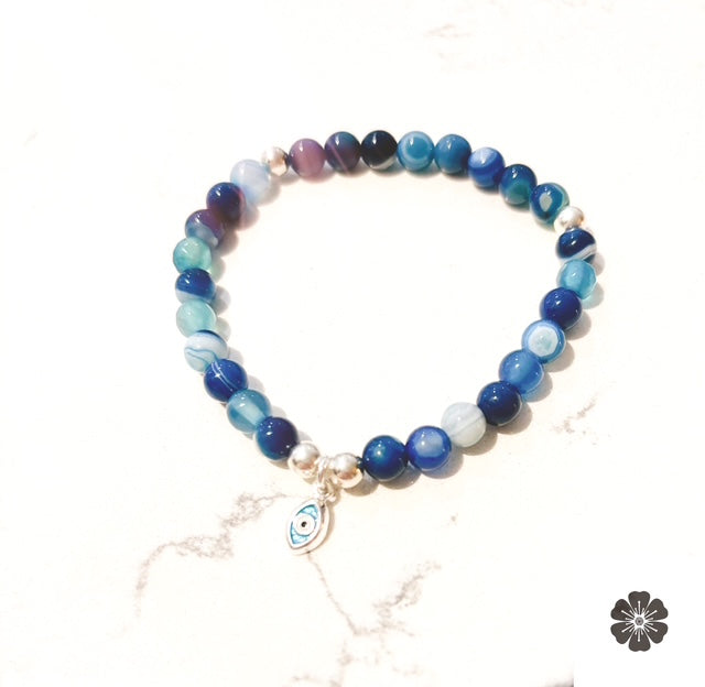 Blue Agate &amp; Sterling Silver Evil Eye